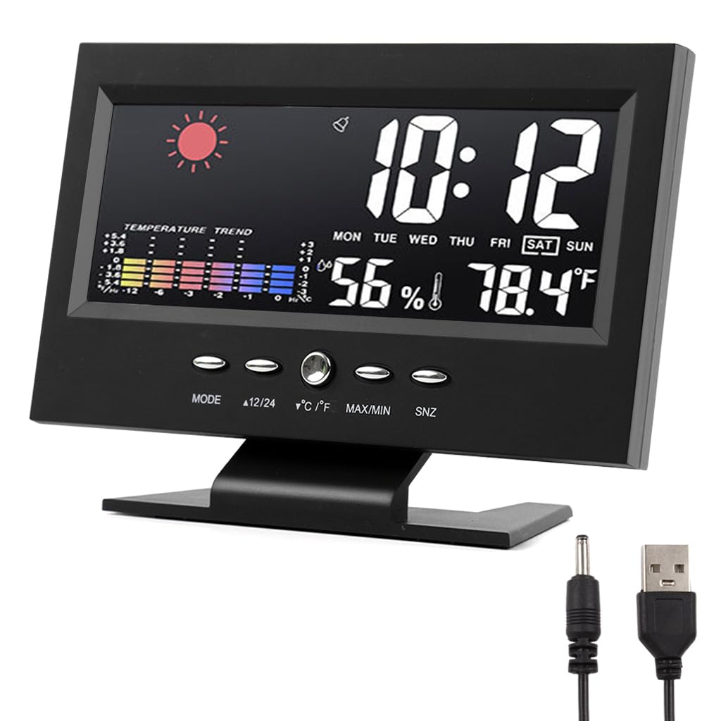 HASTHIP LCD Digital Thermometer Hygrometer Multifunctional Digital Thermometer Hygrometer with Alarm Clock, Weather Station USB Desk LCD Digital Thermometer Hygrometer for Home, Bedroom, Office HASTHIP LCD Digital Thermometer Hygrometer Multifunctional Digital Thermometer Hygrometer with Alarm Clock, Weather Station USB Desk LCD Digital Thermometer Hygrometer for Home, Bedroom, Office